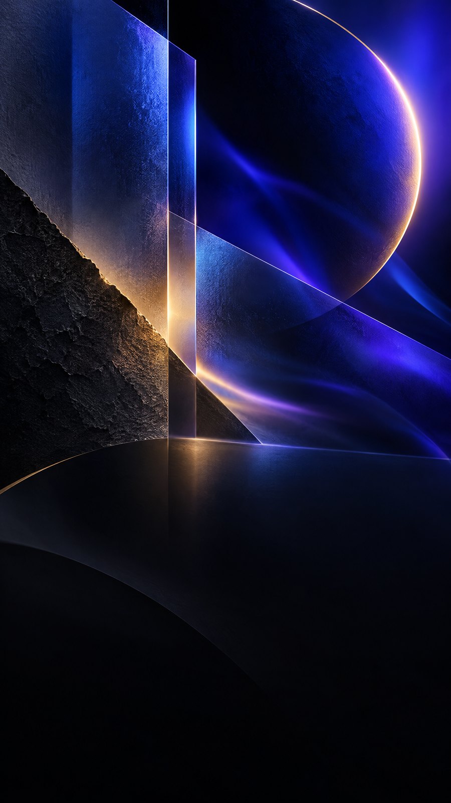 Composição abstrata em azul, violeta e dourado para um flyer animado
