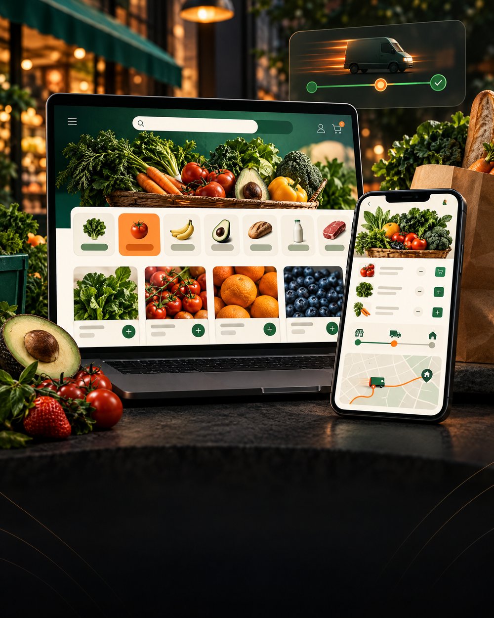 Mockup de Mercado local em uma plataforma digital