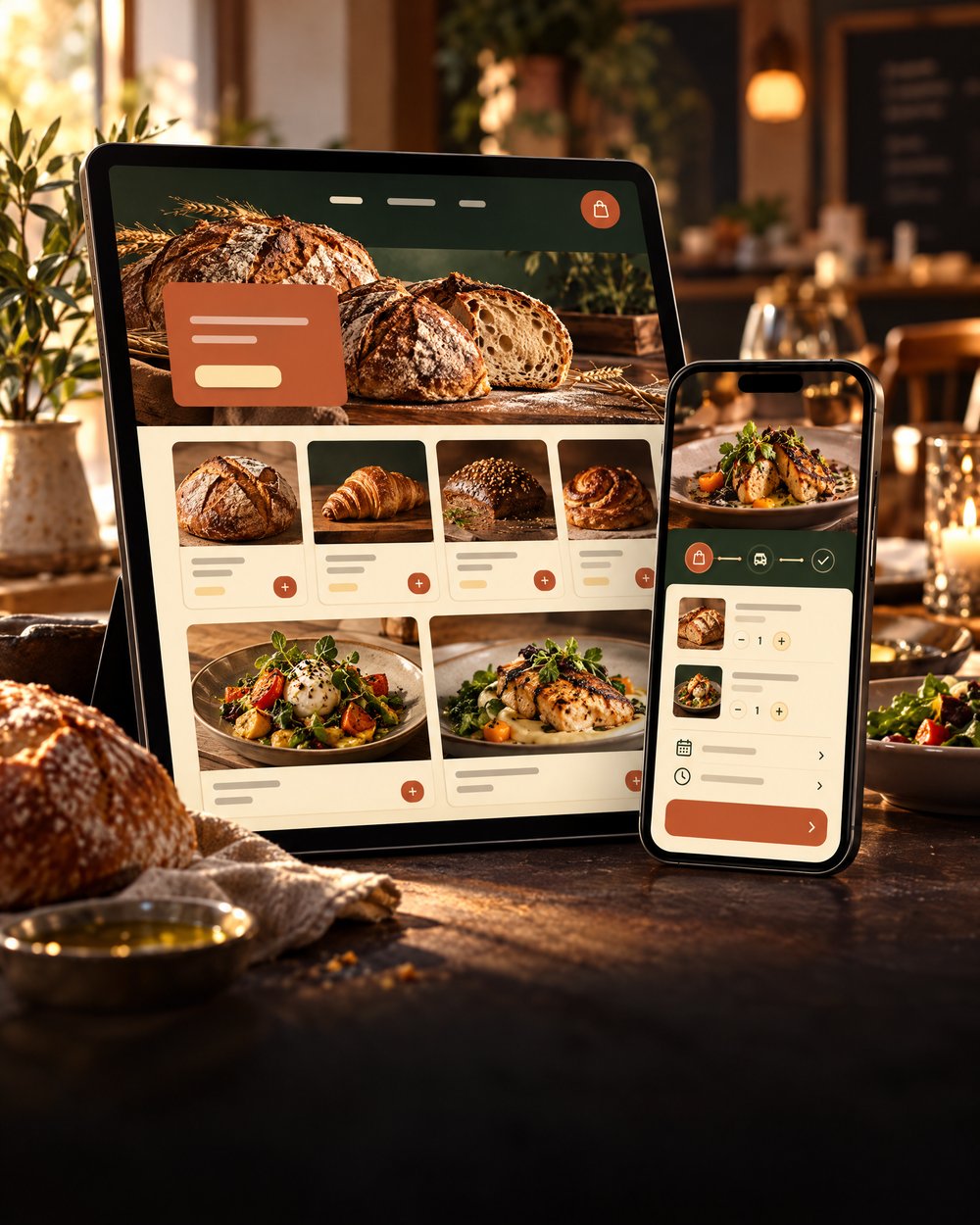 Mockup de Padaria & restaurante em uma plataforma digital
